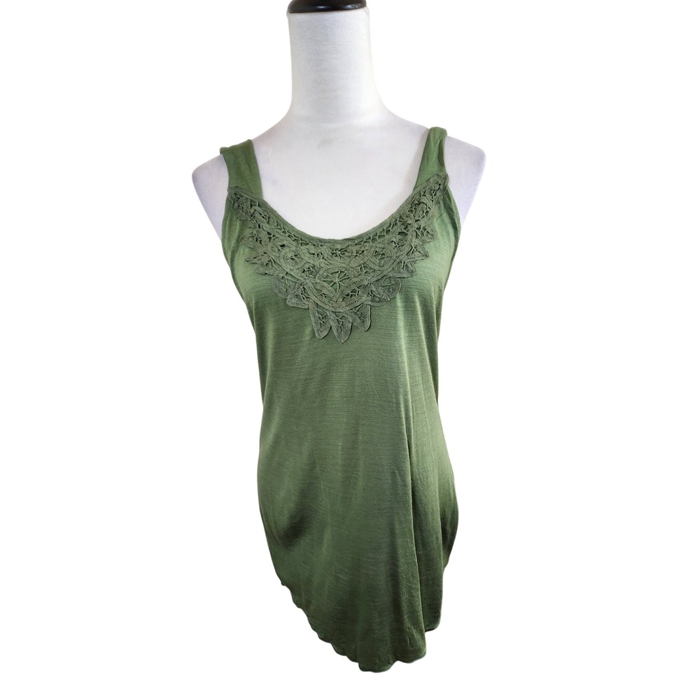 NEW Banana Republic‎ Womens Green Lace Trim Modal Tank Top Medium NWT Boho Y2K